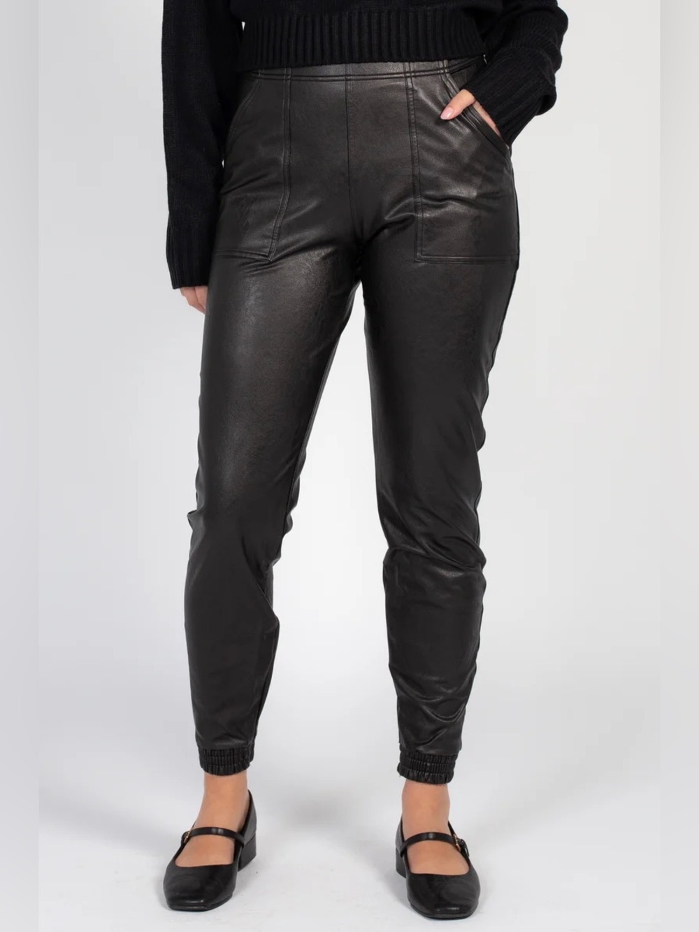 Spanx Black Leather Like Jogger Pant XL 20283R